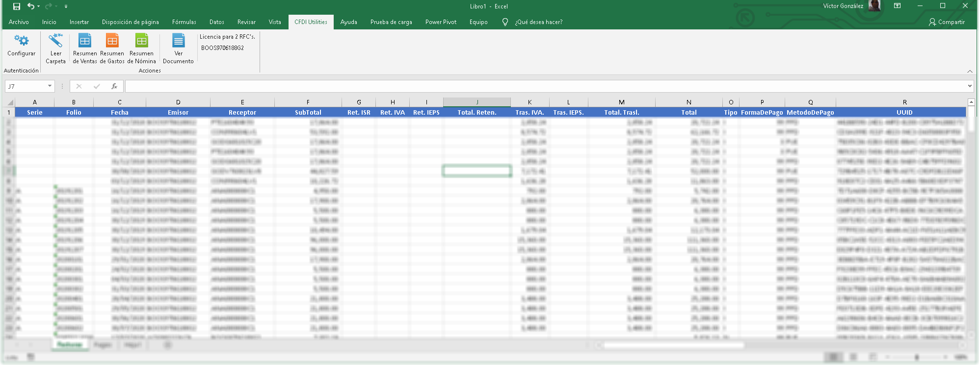 Facturas y Pagos encontrados al ejecutar la lectura de una carpeta